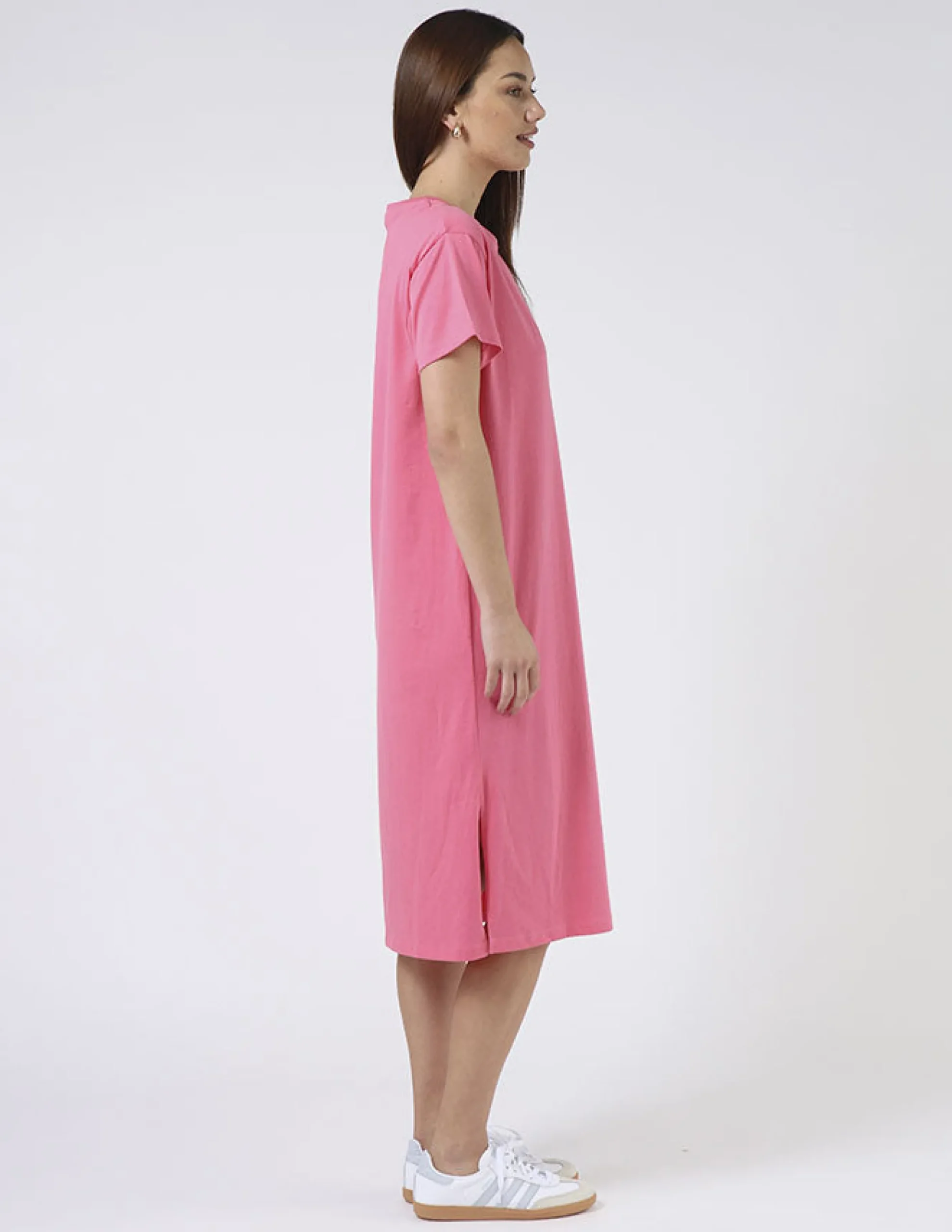 Maxie T-Shirt Dress - Pink with Red Stripe Heart