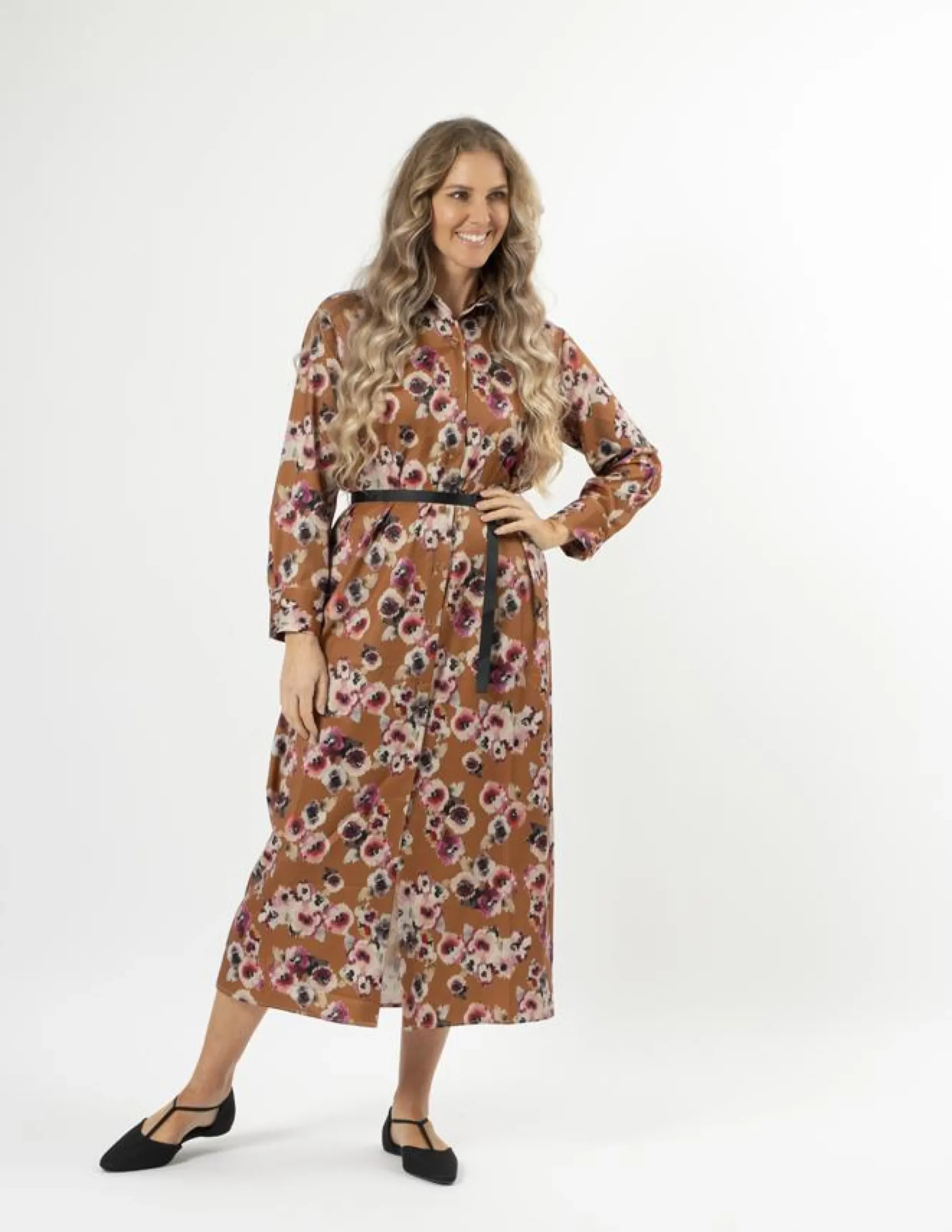 Maya Dress - Blurred Blooms Rust