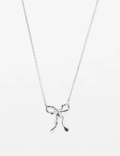 Necklace Ribbon Bow - Silver