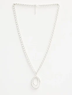 Necklace Silver Double Oval Pendant