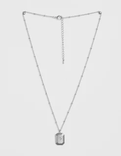 Necklace Silver Rect Locket W/Star
