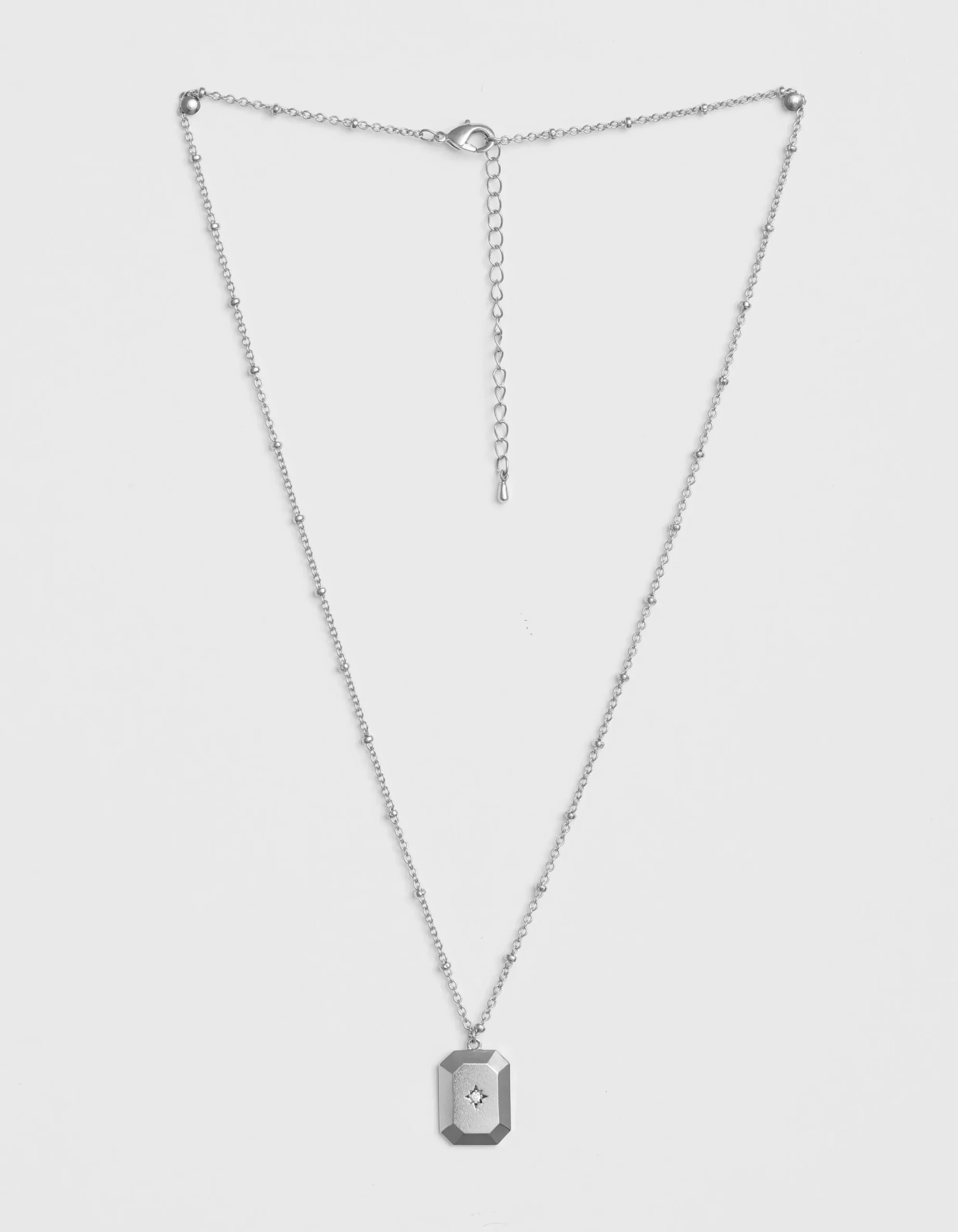 Necklace Silver Rect Locket W/Star