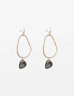 Oval Gold Grey Stone Earrings