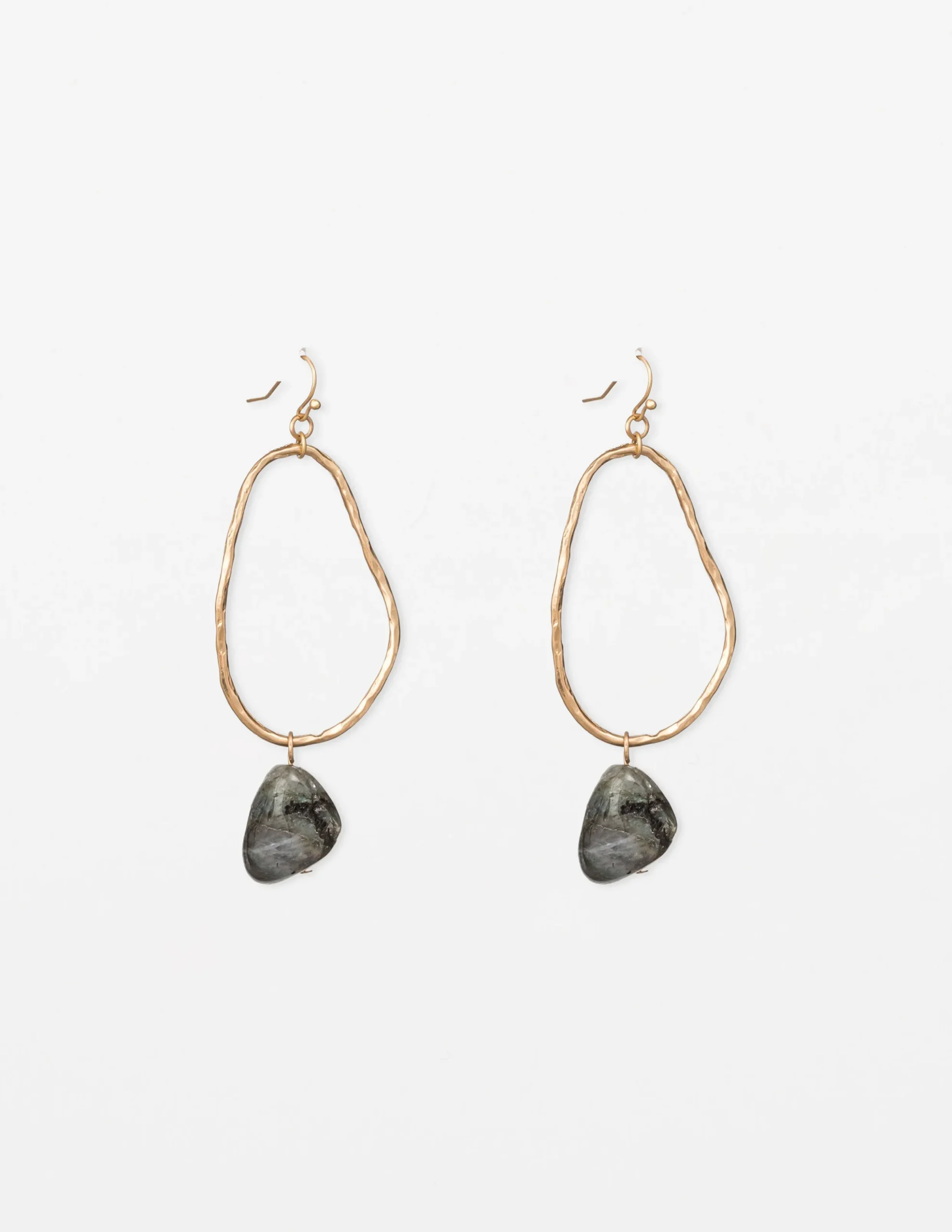 Oval Gold Grey Stone Earrings