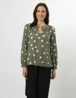 Polly Blouse - Olive Spot
