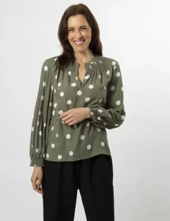 Polly Blouse - Olive Spot
