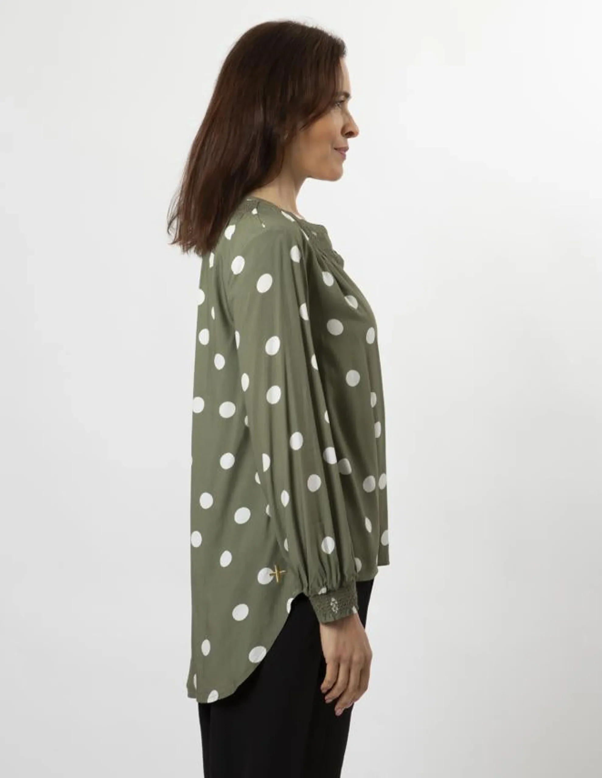 Polly Blouse - Olive Spot