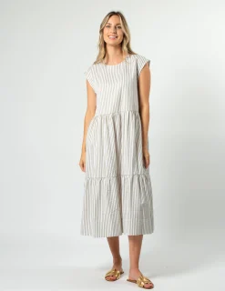 Rania Dress - Mushroom Stripe