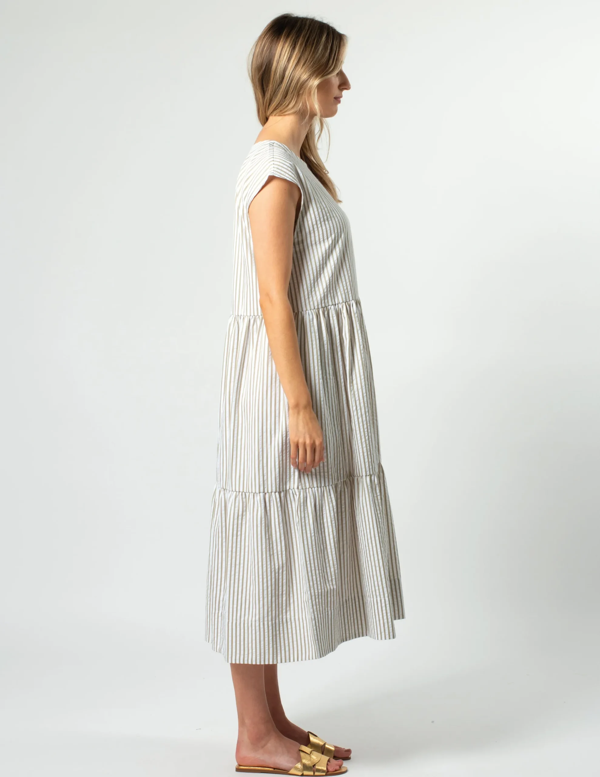 Rania Dress - Mushroom Stripe