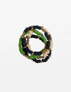 Set of 4 Mixed Navy and Green Bead Bracelet