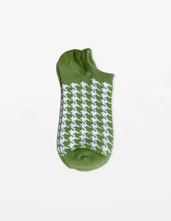 Sock Houndstooth - Moss and White