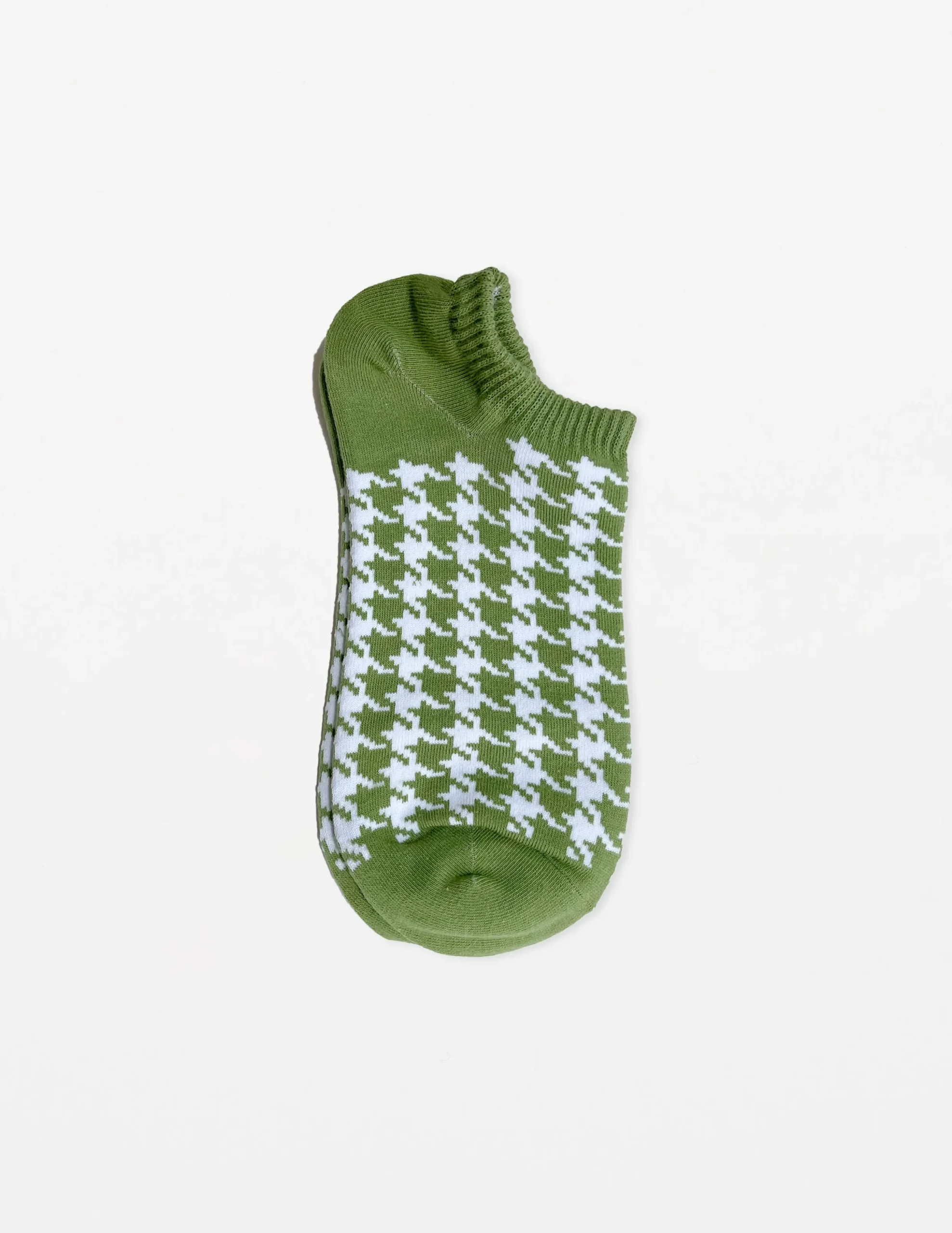 Sock Houndstooth - Moss and White
