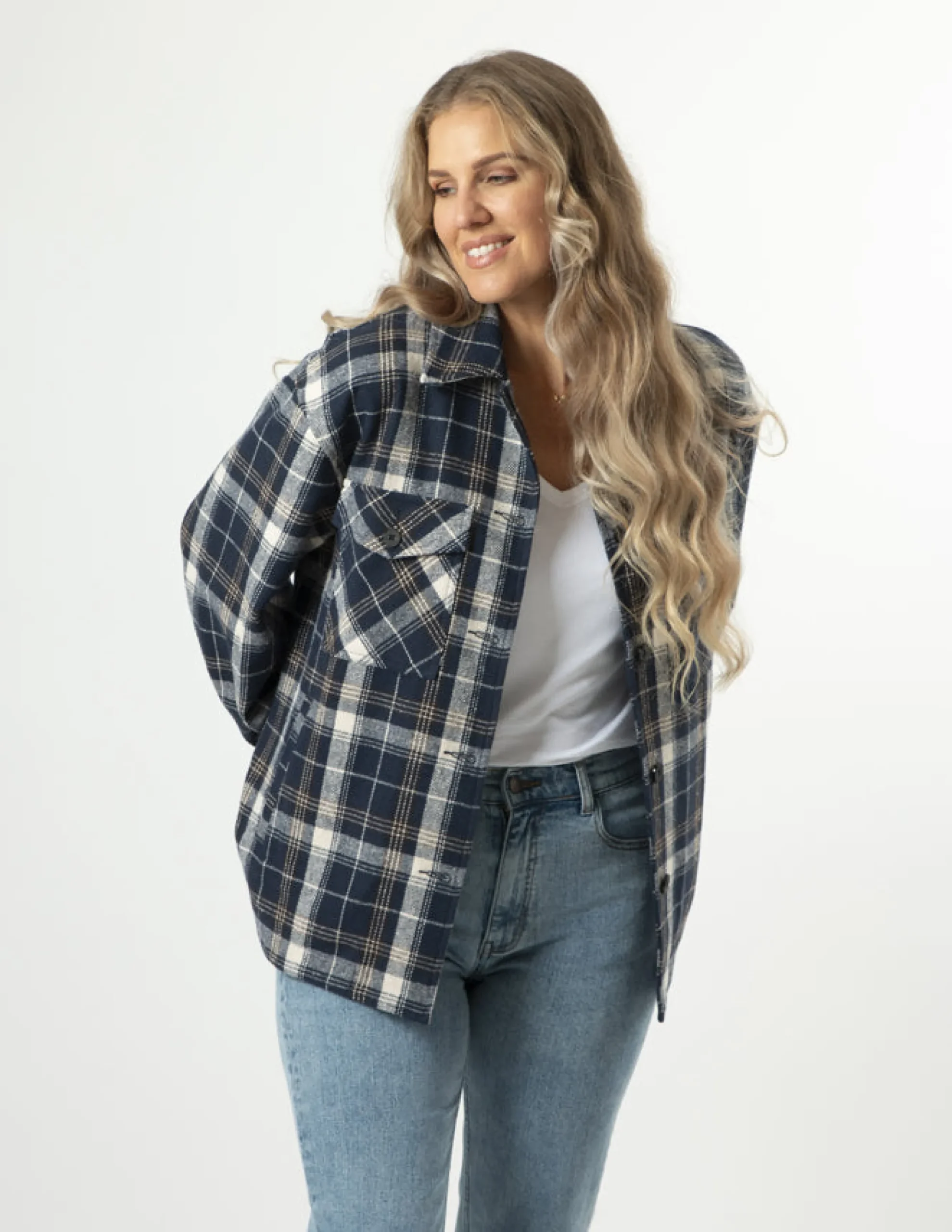 STELLA ESSENTIALS Becca Shacket - Navy Check