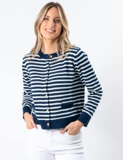 STELLA ESSENTIALS Navy Cardi - Navy and White
