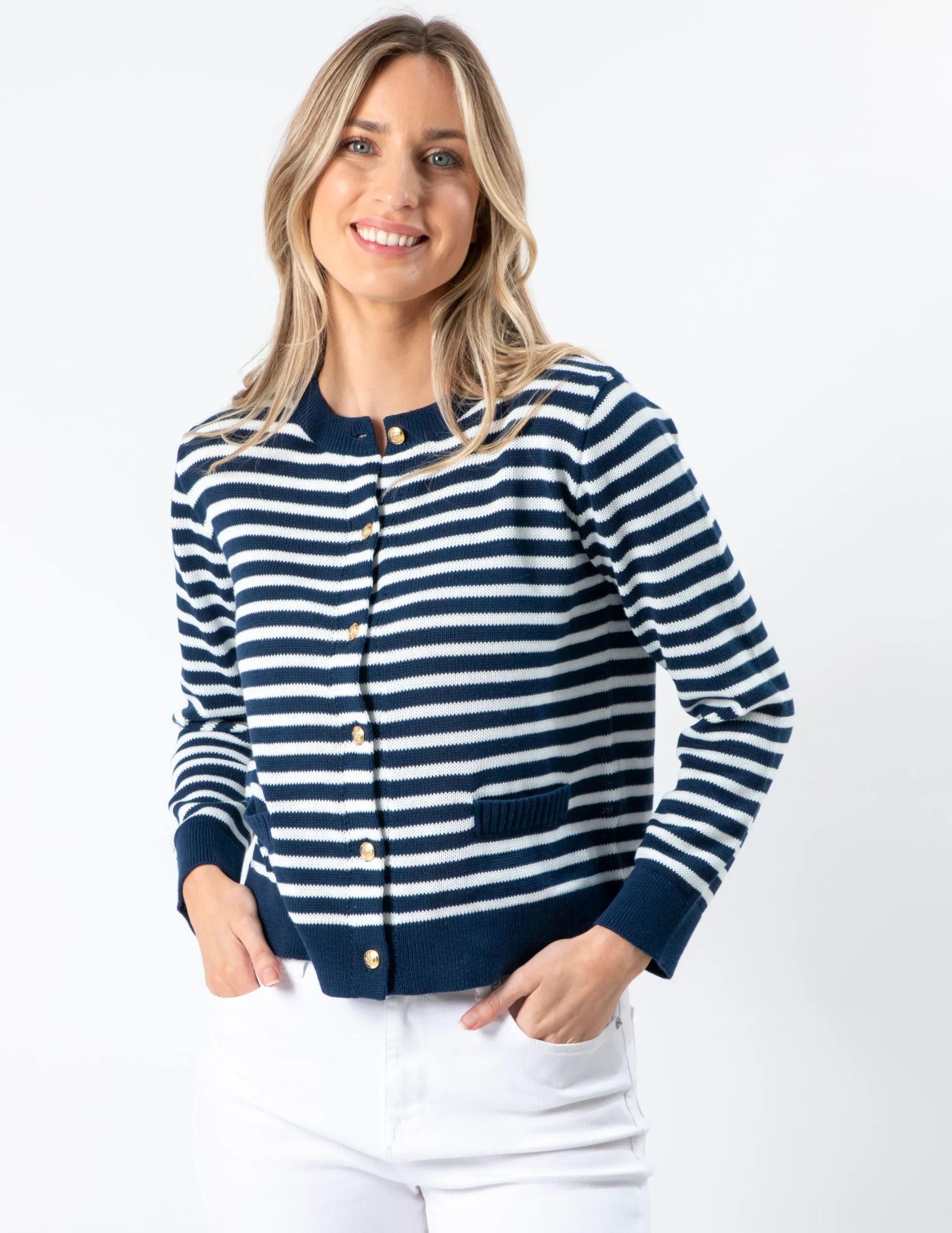 STELLA ESSENTIALS Navy Cardi - Navy and White