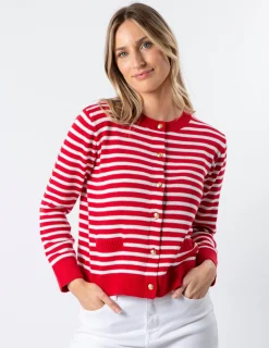 STELLA ESSENTIALS Navy Cardi - Red and White