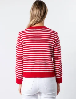 STELLA ESSENTIALS Navy Cardi - Red and White