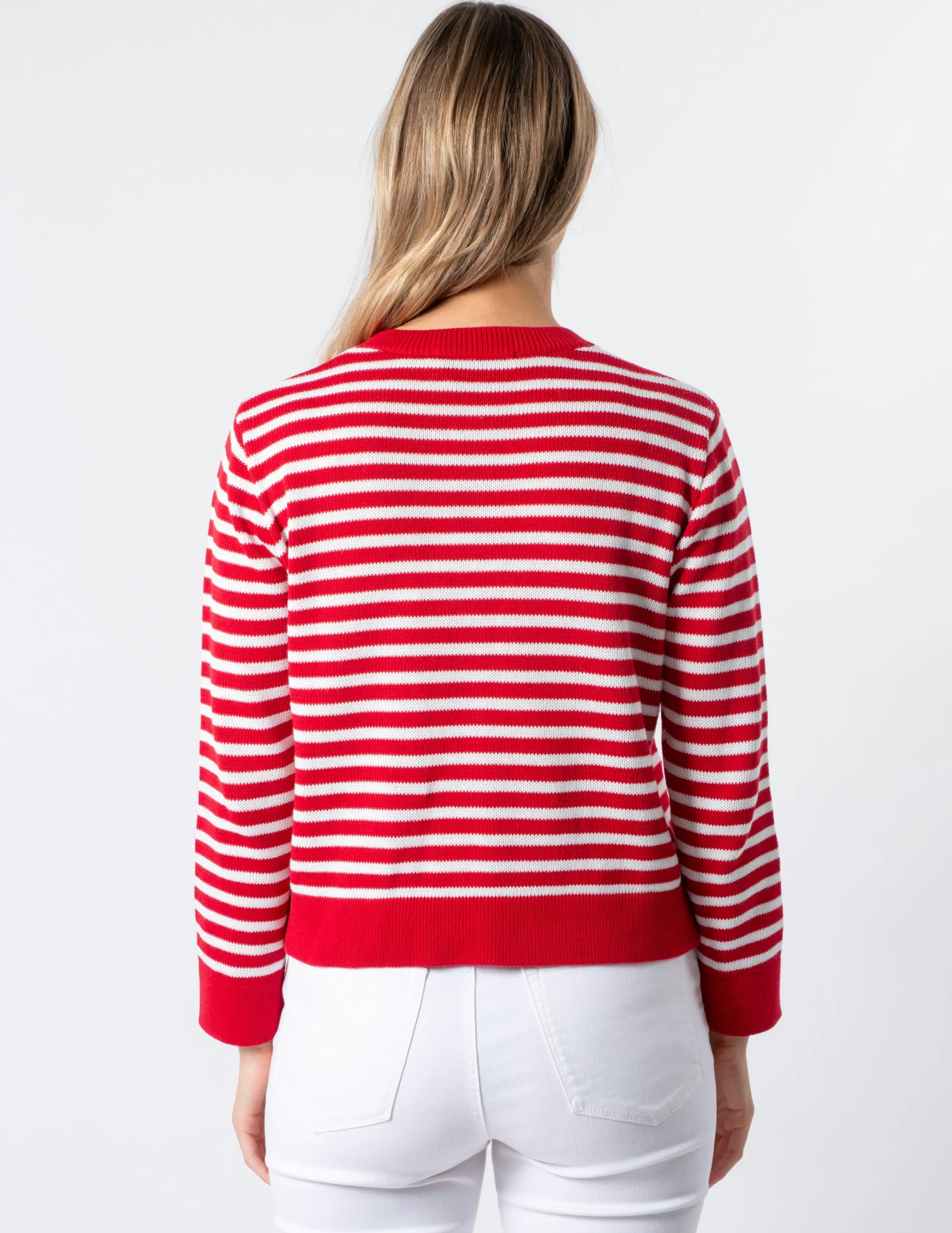 STELLA ESSENTIALS Navy Cardi - Red and White