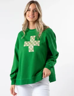 Sunday Sweater - Emerald with Blush Houndstooth
