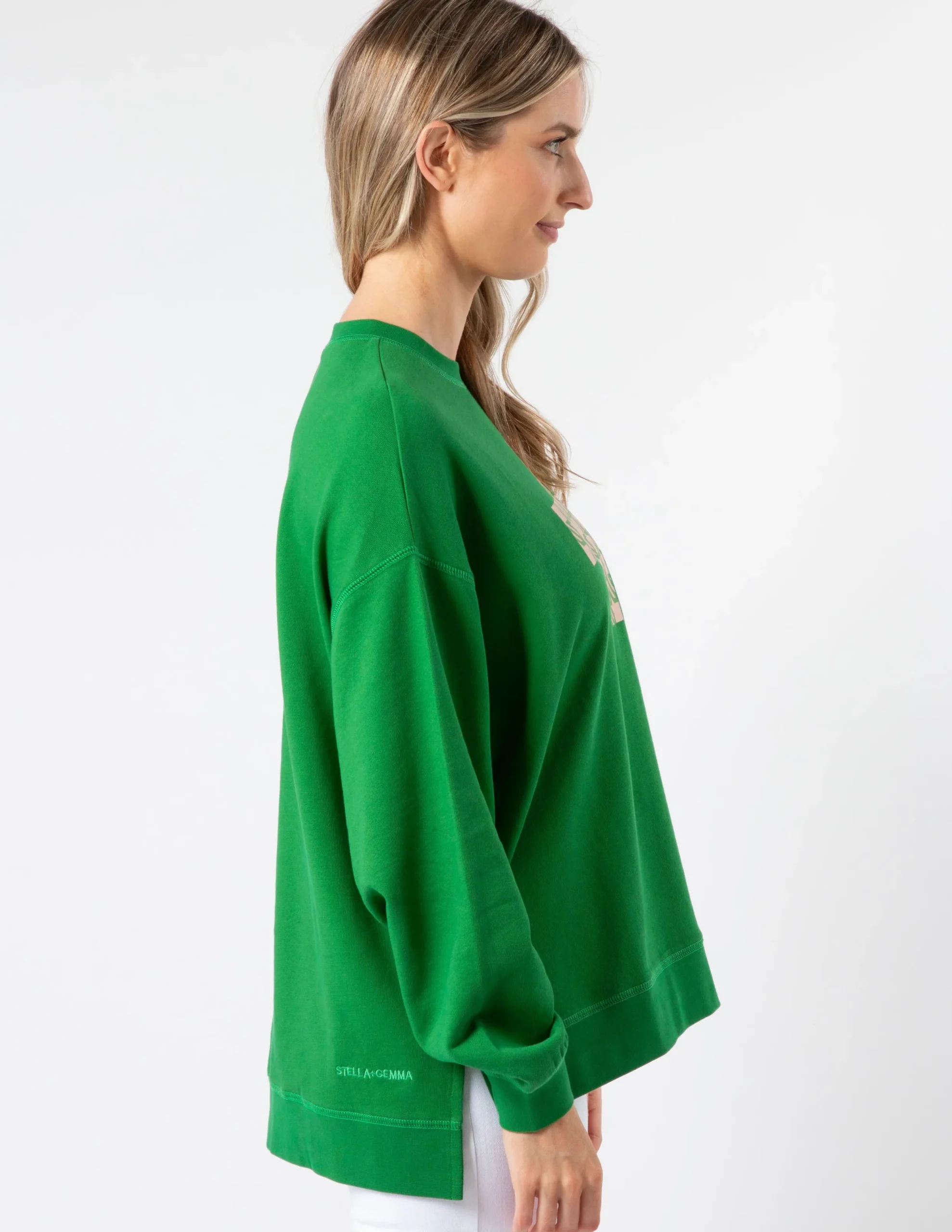 Sunday Sweater - Emerald with Blush Houndstooth