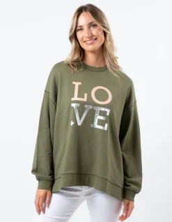 Sunday Sweater - Khaki with Blush Love