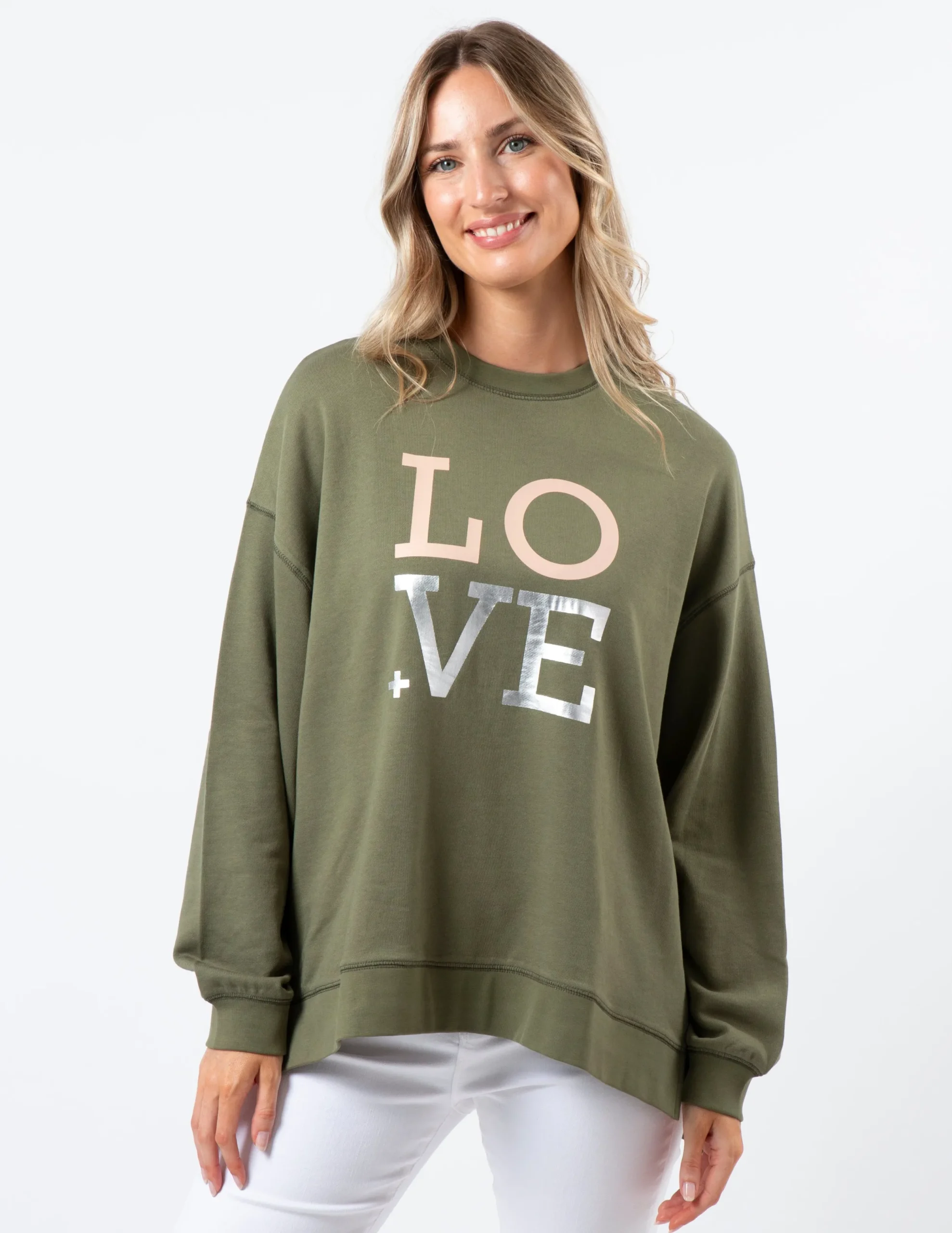 Sunday Sweater - Khaki with Blush Love