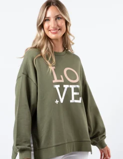 Sunday Sweater - Khaki with Blush Love