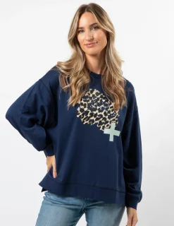 Sunday Sweater - Navy Leopard Rose