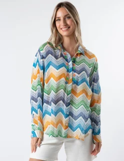 Syros Blouse - Zig Zag Green