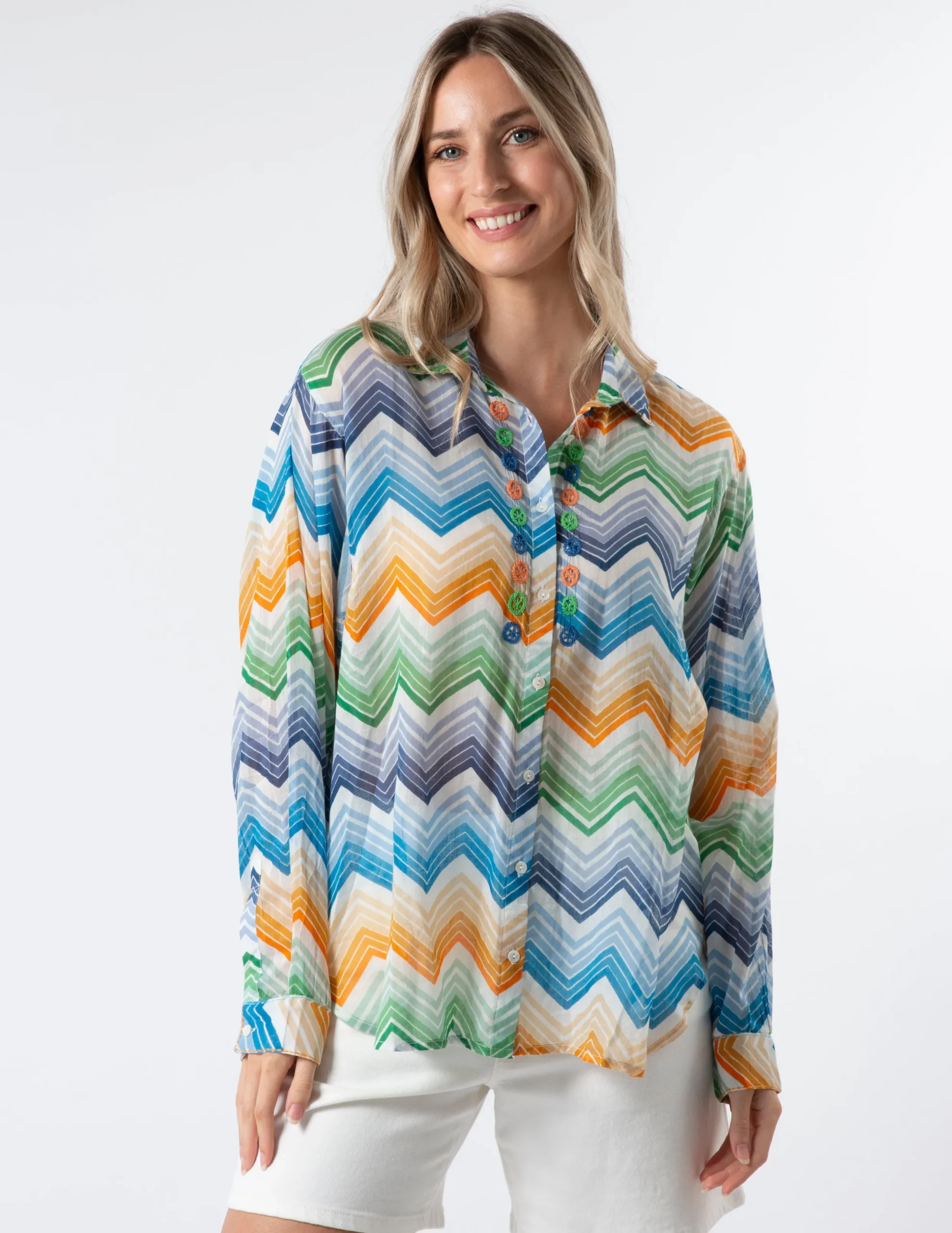 Syros Blouse - Zig Zag Green