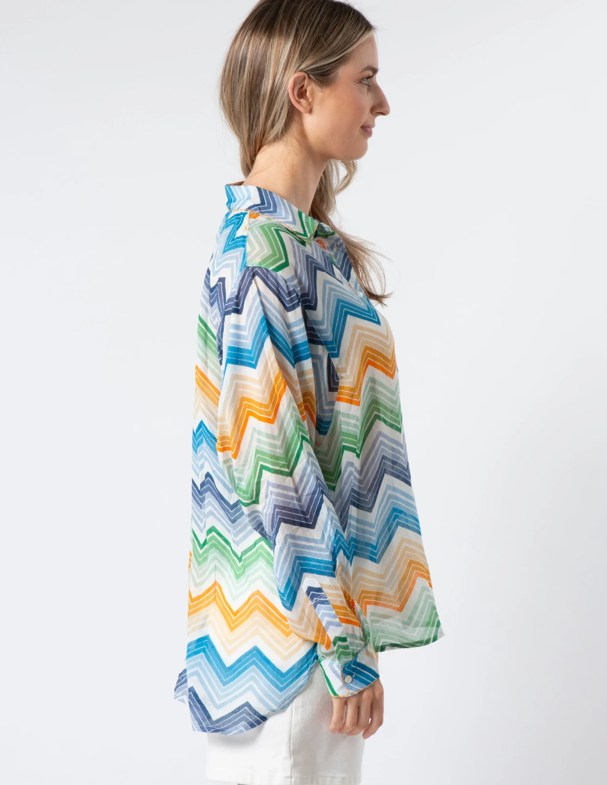 Syros Blouse - Zig Zag Green