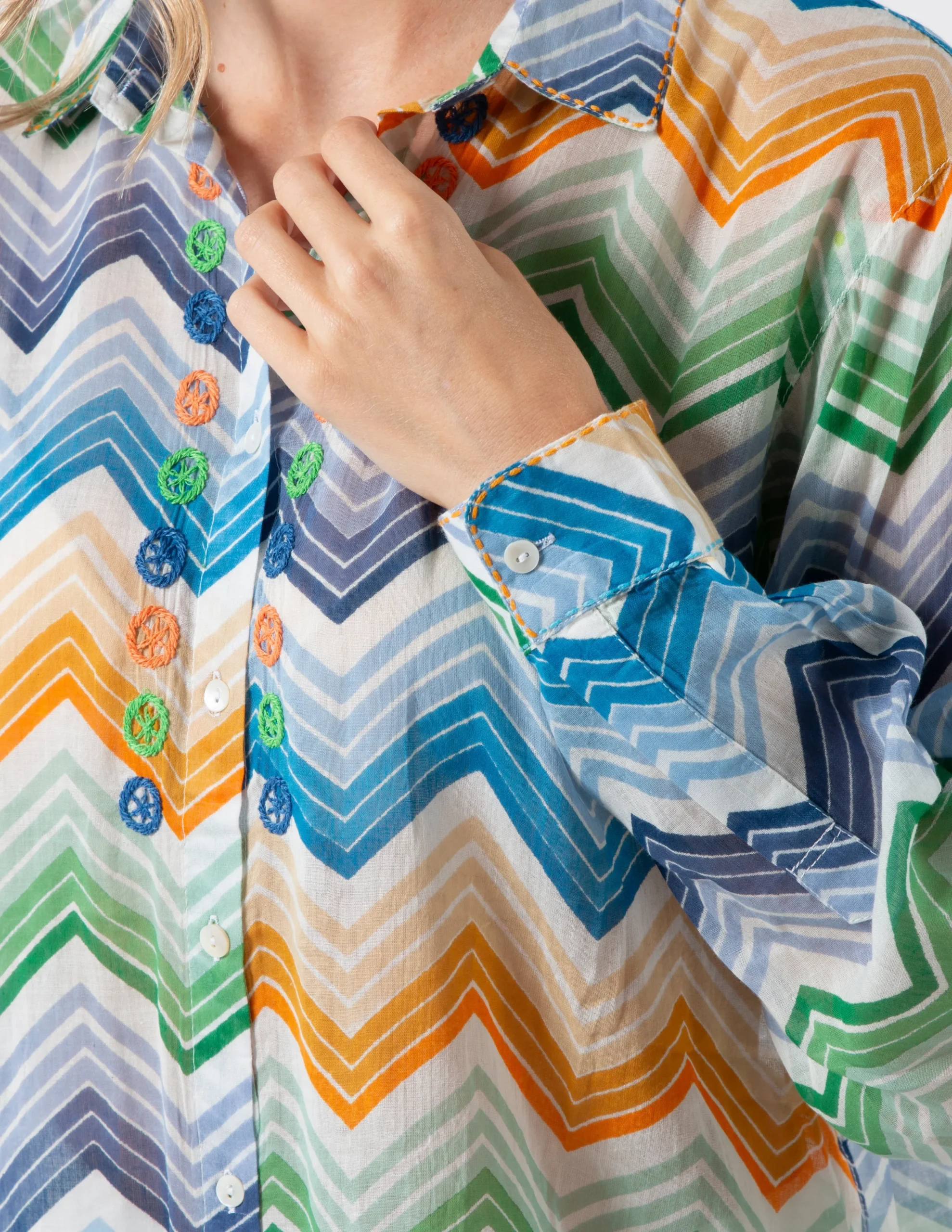 Syros Blouse - Zig Zag Green