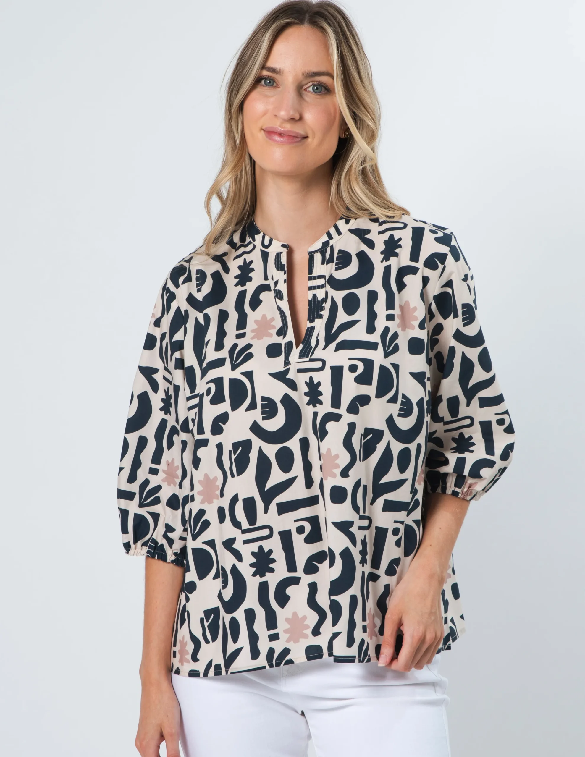 Tamsin Blouse - Navy Geo