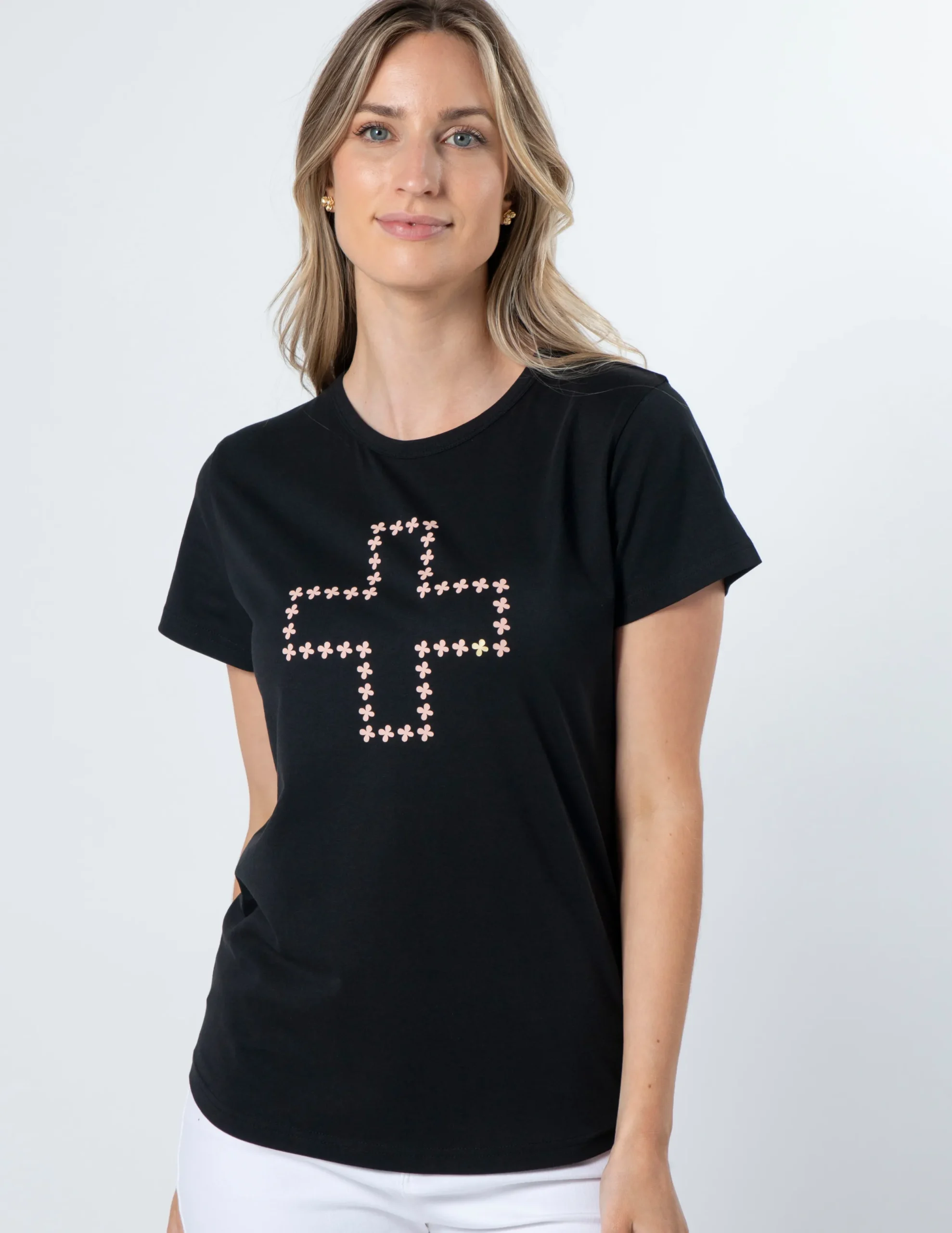 T-Shirt - Black Antique Rose Cross