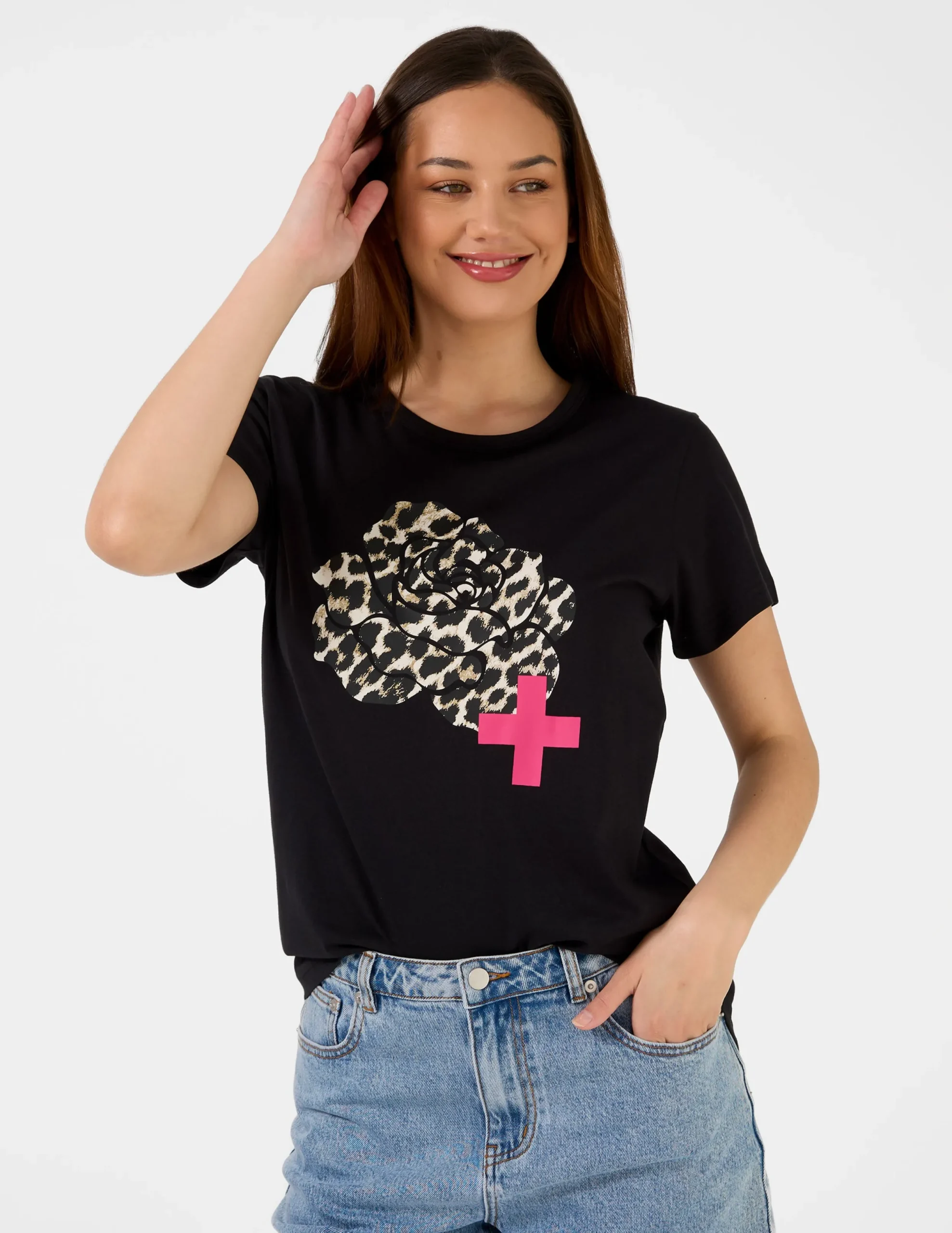 T-Shirt - Black Leopard Flower