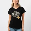 T-Shirt - Black with Leopard Rose