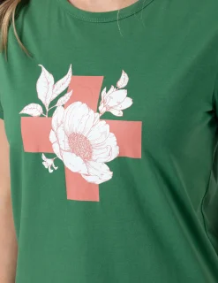 T-Shirt - Green Vintage Floral with Cross