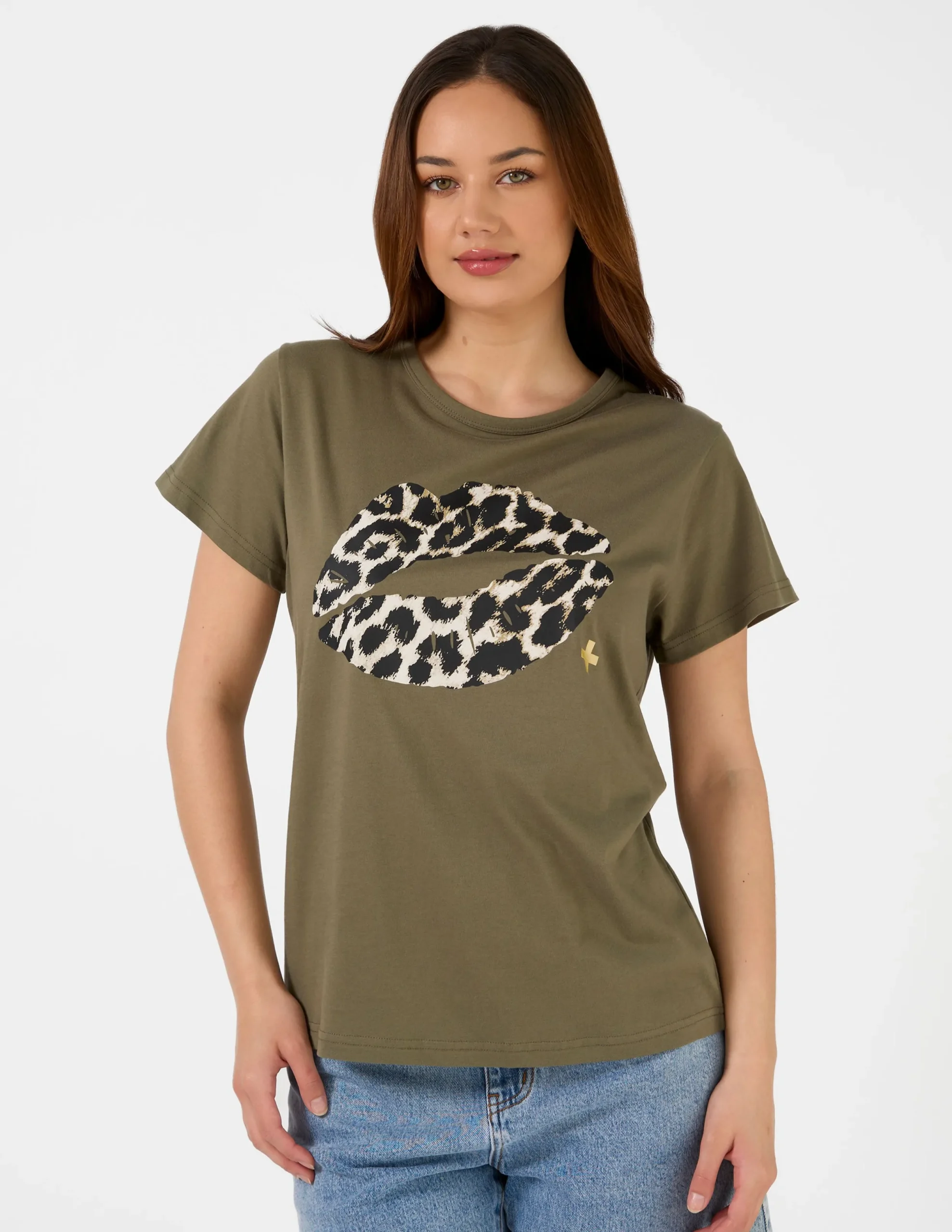 T-Shirt - Khaki Leopard Lips