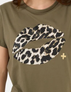 T-Shirt - Khaki Leopard Lips