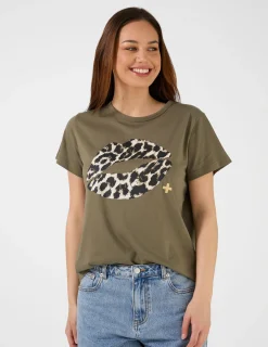 T-Shirt - Khaki Leopard Lips