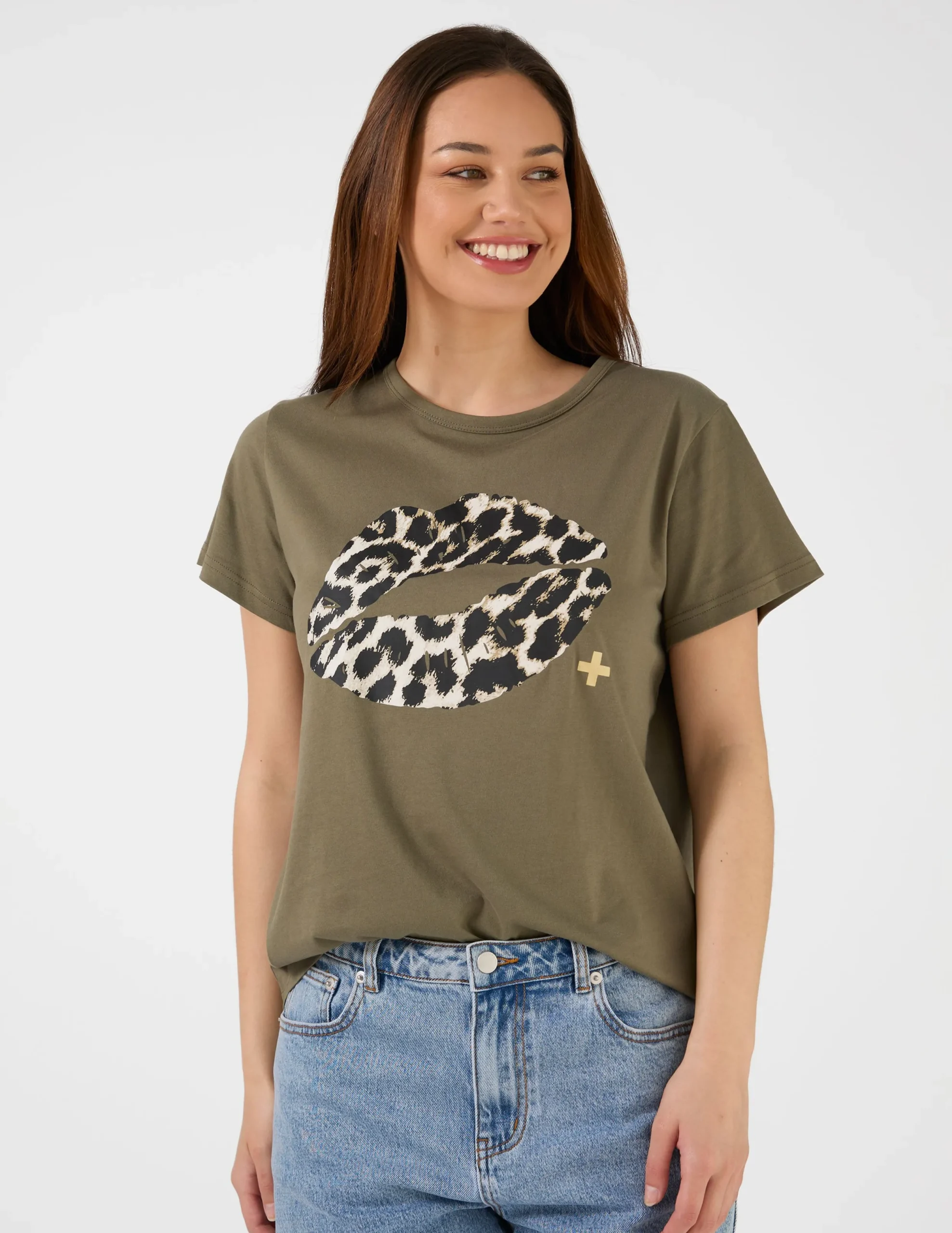 T-Shirt - Khaki Leopard Lips